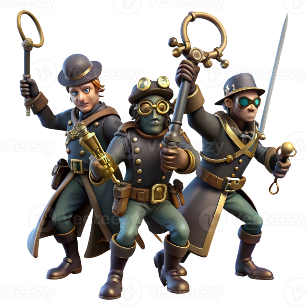 serene rustic A Group of Steampunk Air Pirates Brandis exclusive png