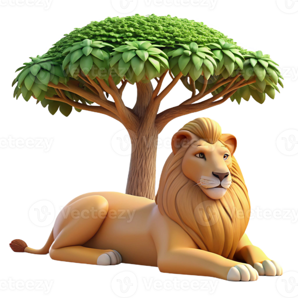 magnificent modern A Majestic Lion Resting in the Shade of A 4K png