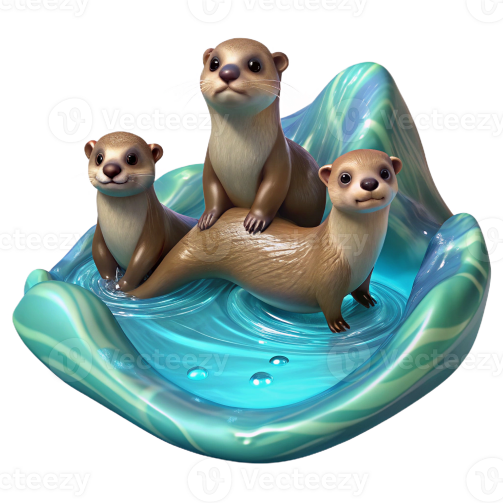 extraordinary abstract A Family of Playful Otters Frolicking In premium png