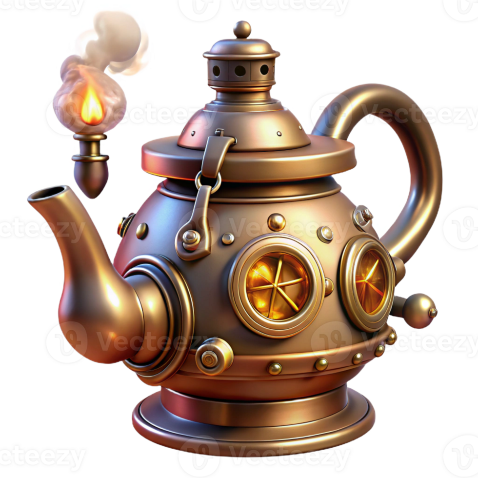 vibrant vintage A Whimsical Steampunk Teapot with Intrica exclusive png