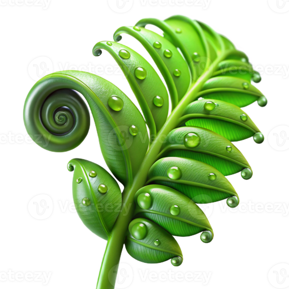 serene abstract A Lush Green Fern Unfurling Dew Drops C original png