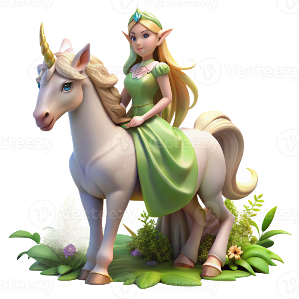 serene creative A Elf Princess Riding a Unicorn genuine png