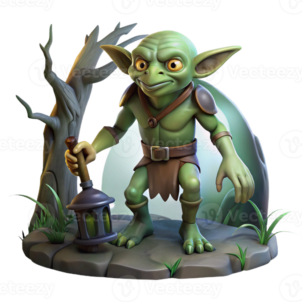dramatic traditional A Goblin Scavenging in a Dark Forest Diml professional png