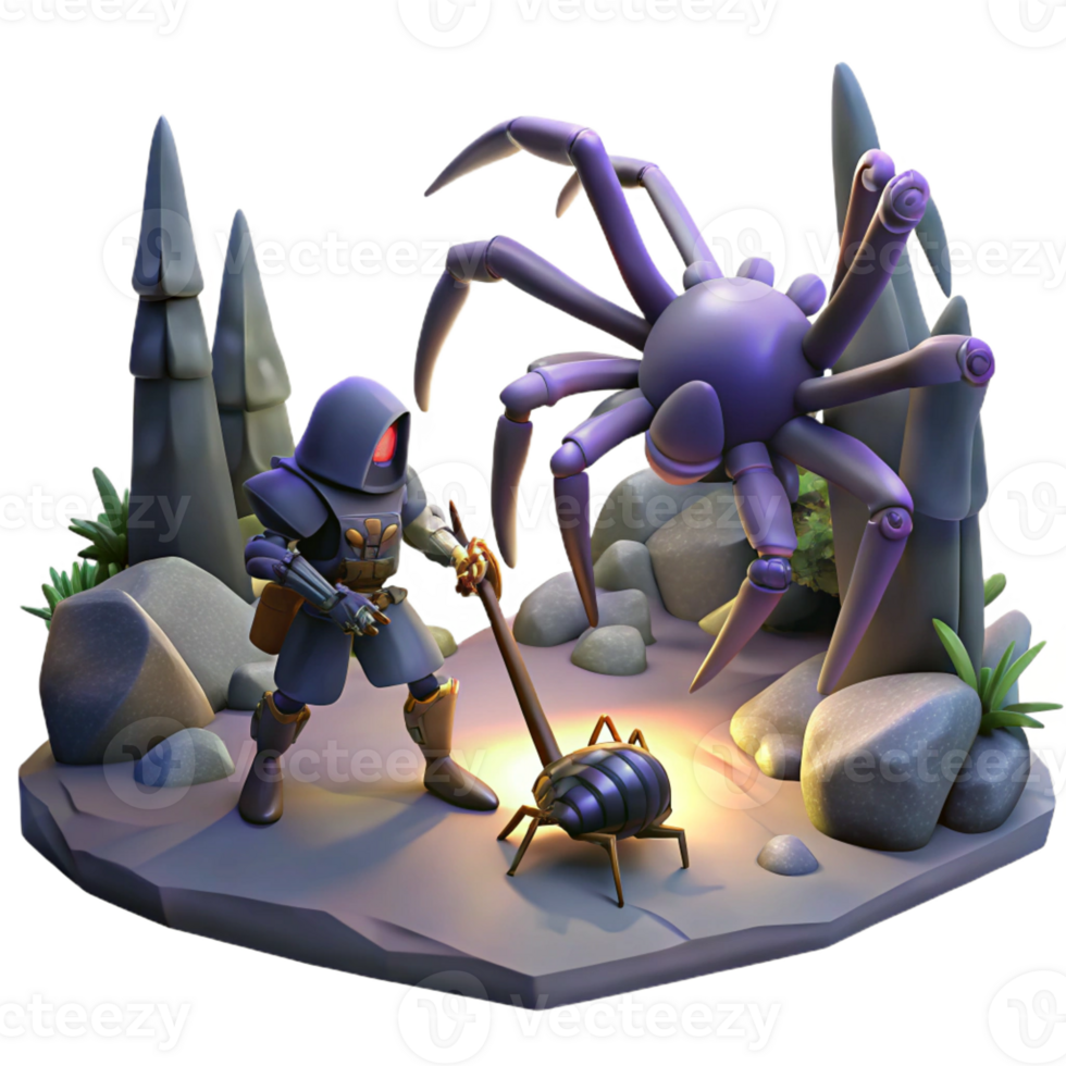 extraordinary contemporary A Lone Knight Battling a Giant Spider In 4K png