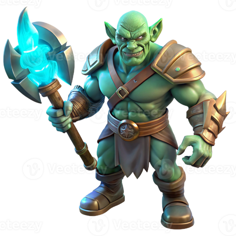 deslumbrante moderno orc chefe com brilhando arma Alto resolução png