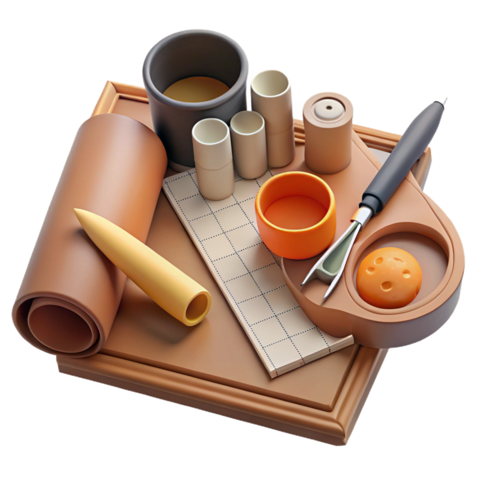 stunning classic Art Conservation Supplies Flat Lay Transparent Background premium png