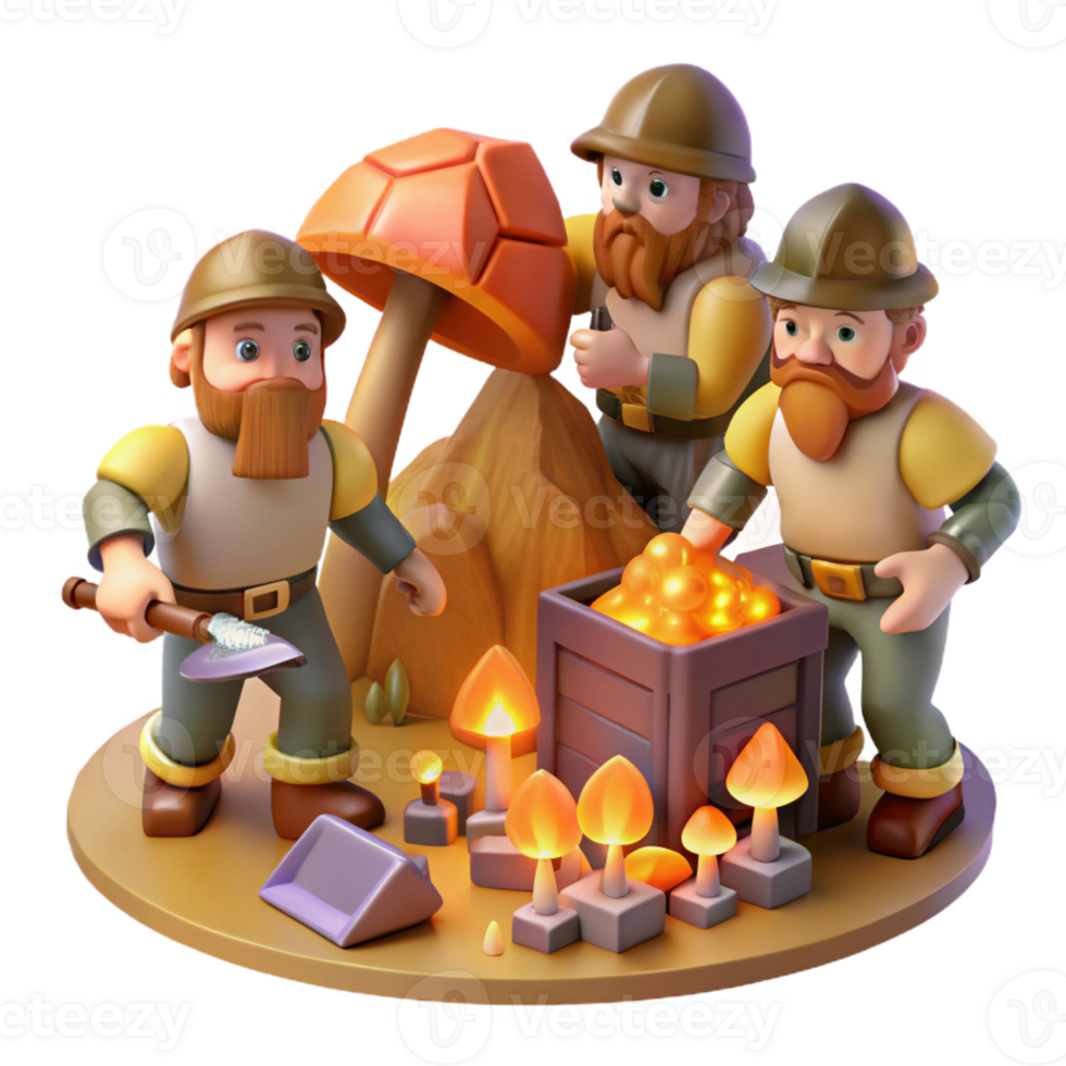 wonderful traditional A Group of Dwarves Mining for Gems in A professional png