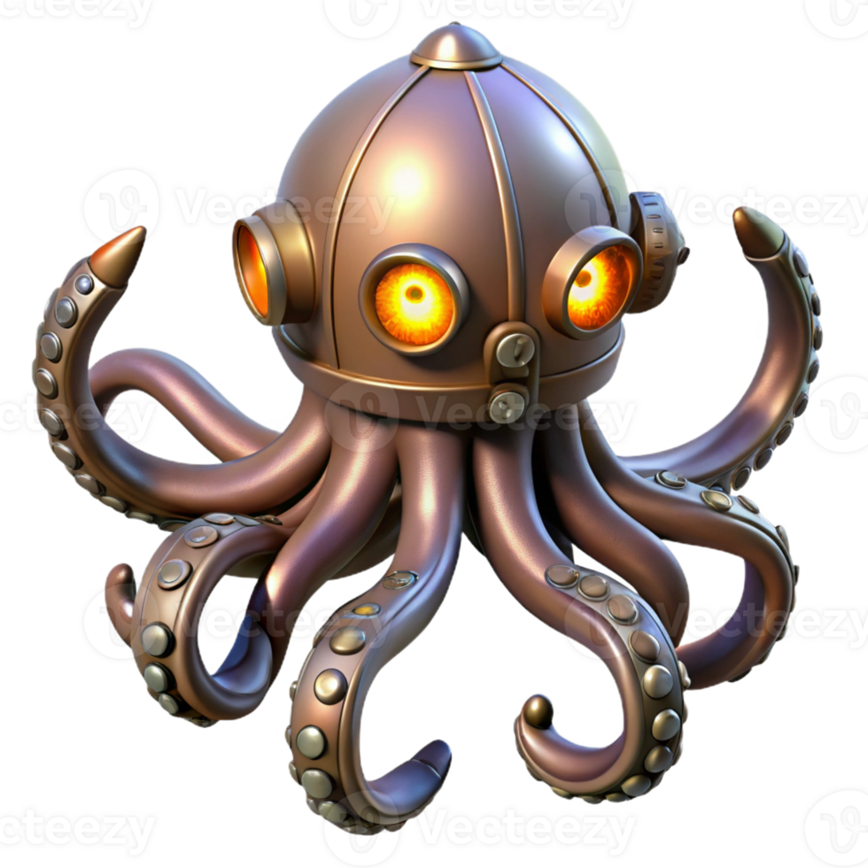 elegant rustic A Steampunk Octopus with Metallic Tentacl high resolution png