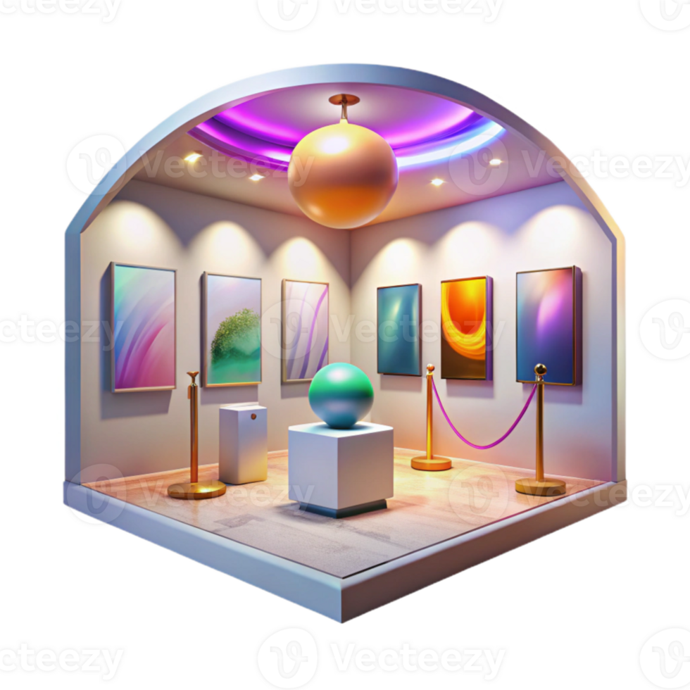 vibrant minimalist Art Gallery Interior Bright Lighting high resolution png