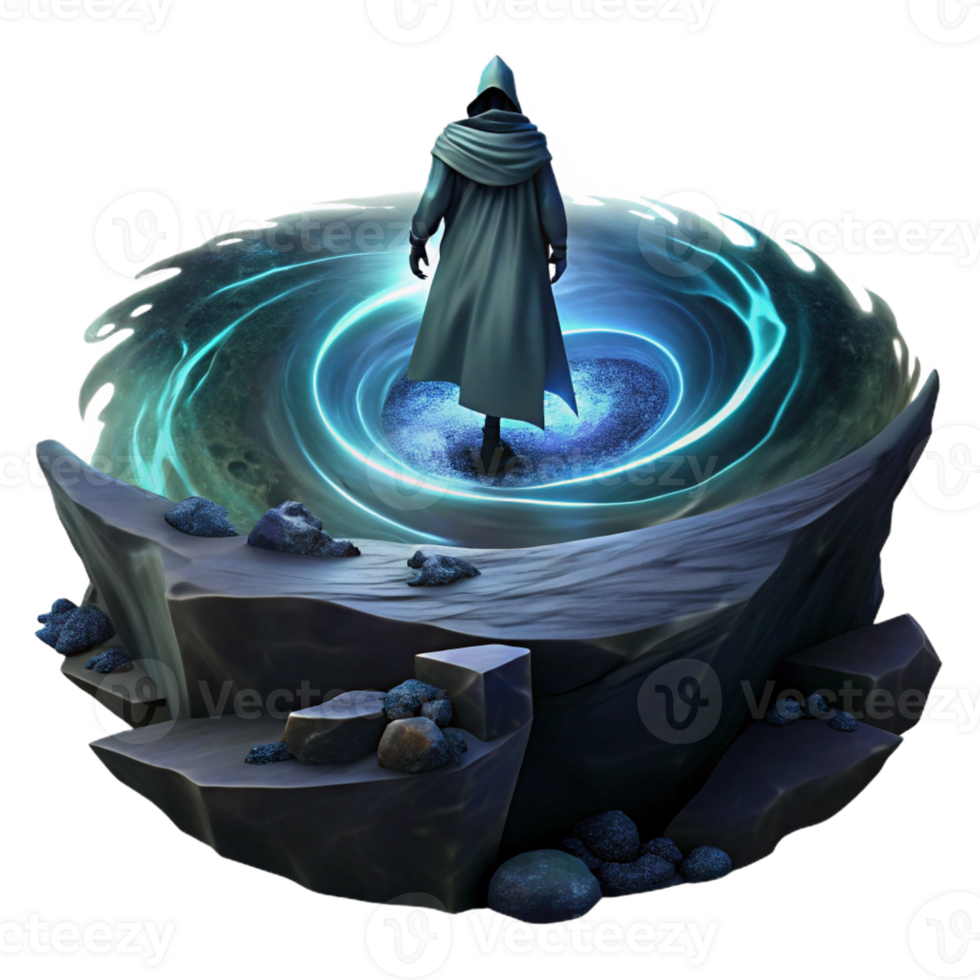 serene traditional A Lone Cloaked Figure Standing on a Prec genuine png