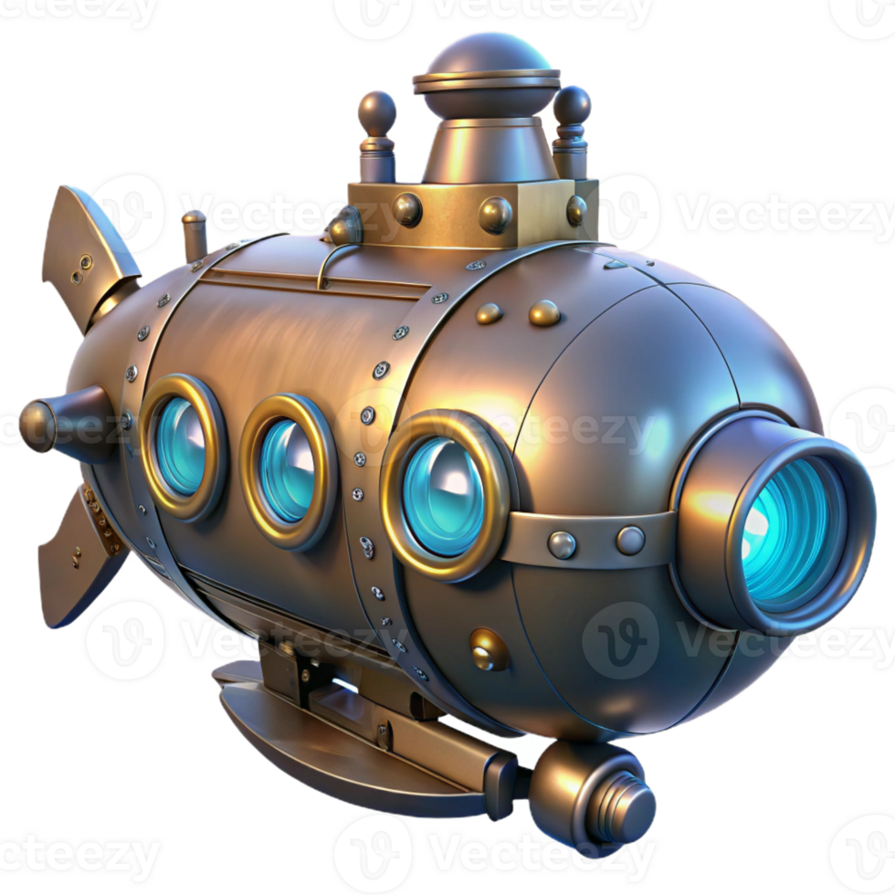 serene contemporary A Steampunk Submarine Exploring the Ocea high quality png