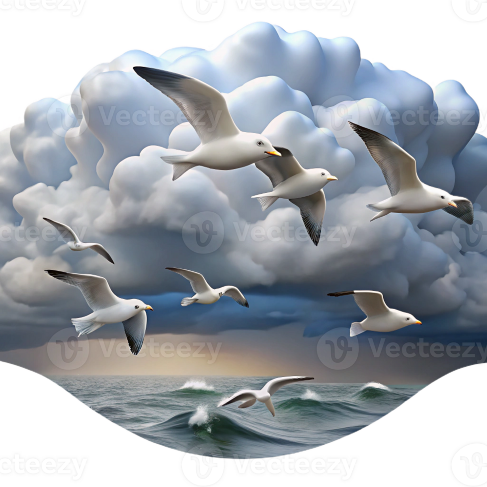 stunning rustic A Flock of Seagulls Soaring over the Oc premium png