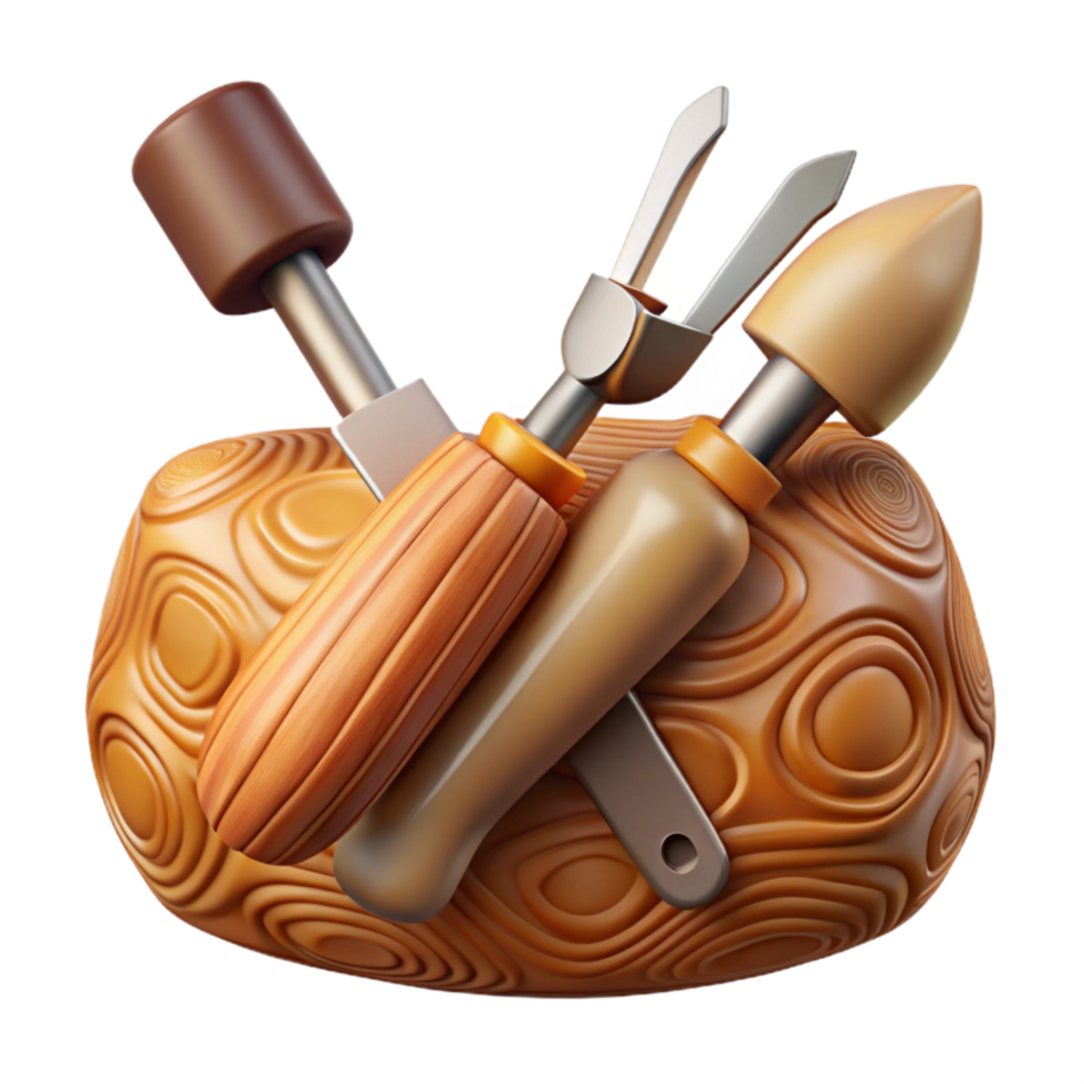 stunning modern Artisan Wood Carving Tools on Transparent Background high quality png