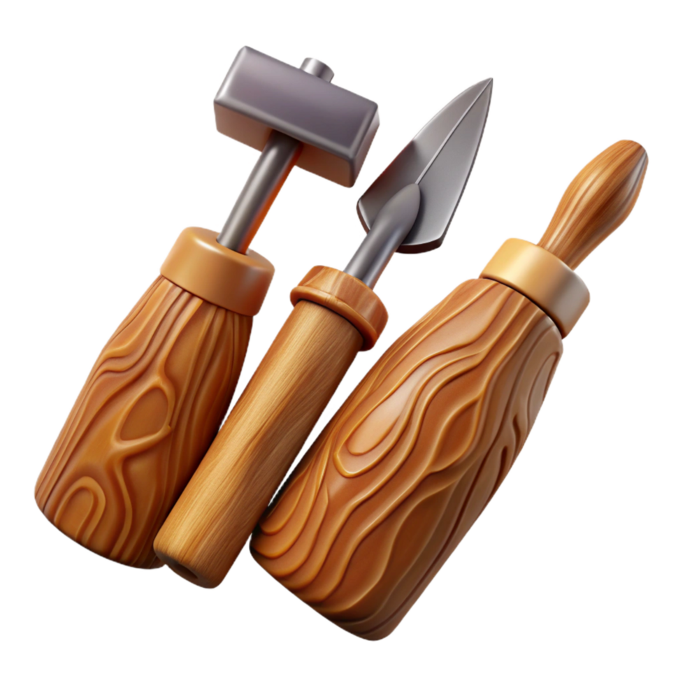 beautiful contemporary Artisan Wood Carving Tools on Transparent Background high resolution png