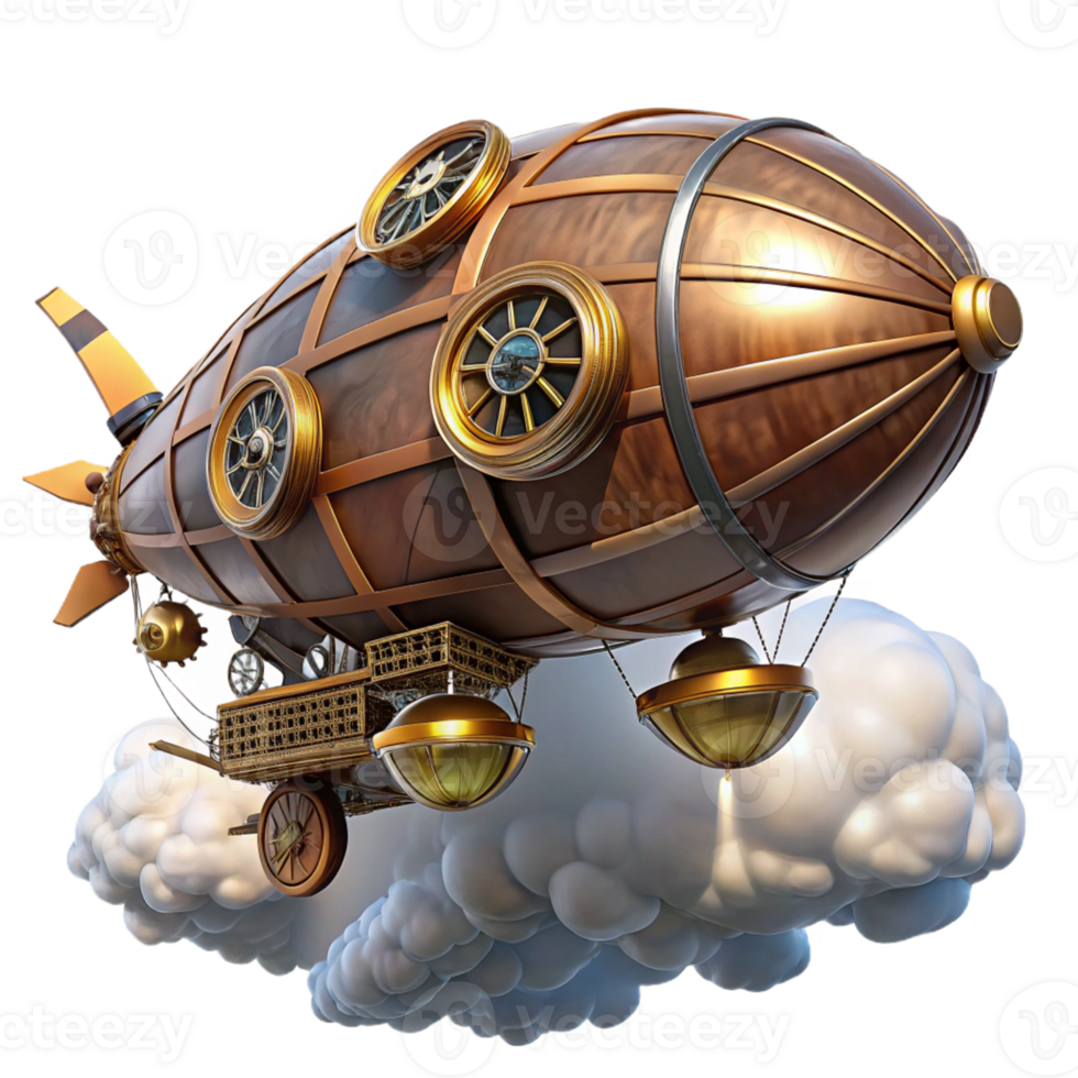 dramatic traditional A Steampunk Airship Soaring Through a Clou high resolution png