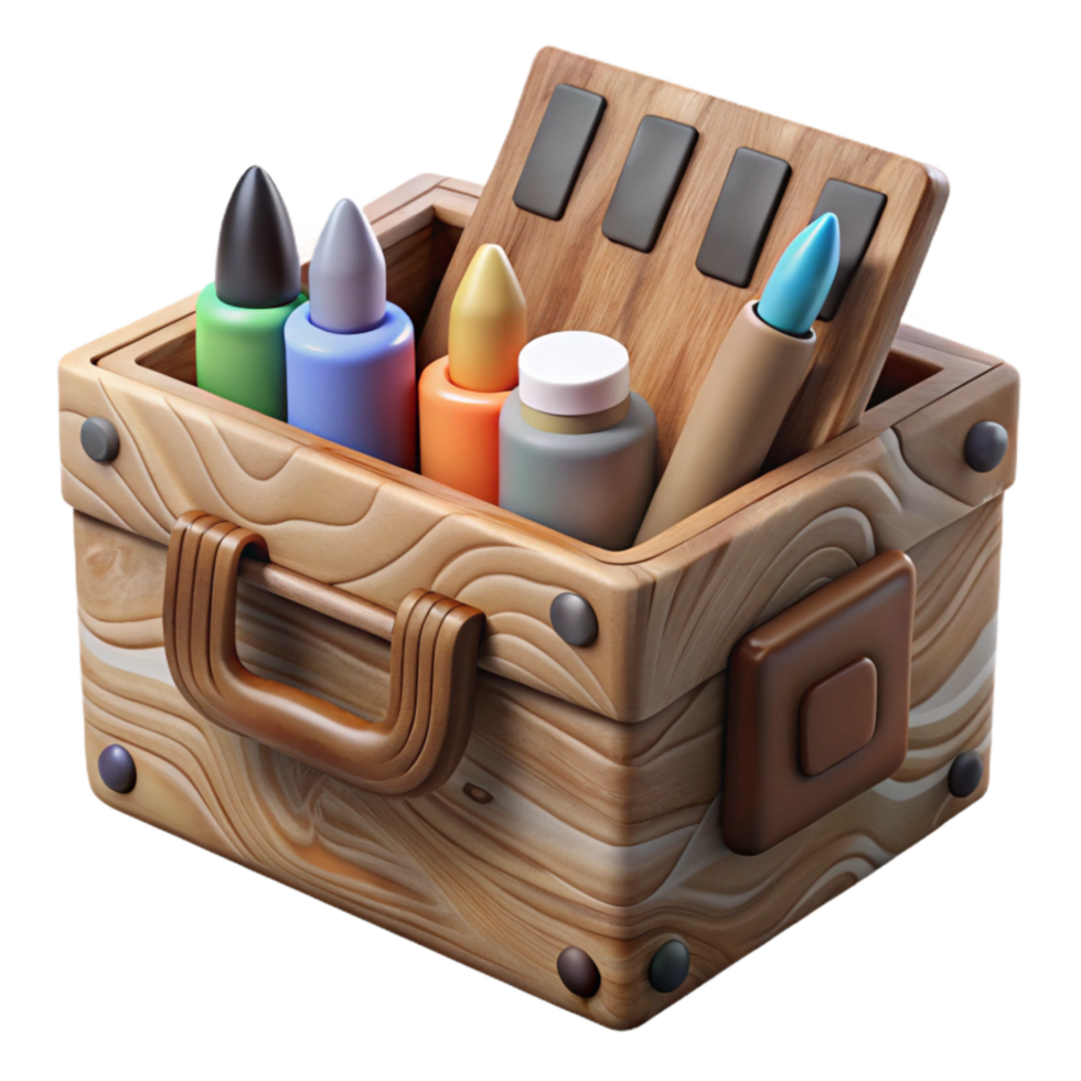 extraordinary creative Art Supply Box Wooden Texture Transparent Background original png
