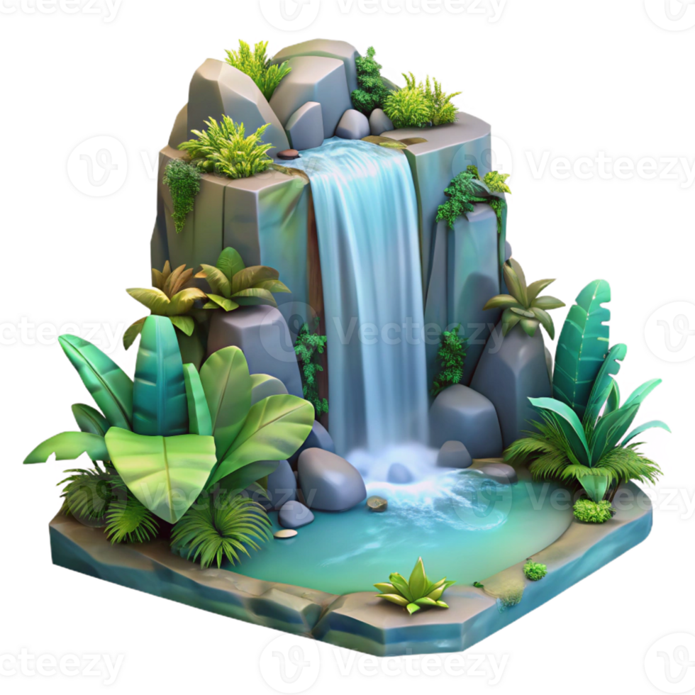 dramatic traditional A Cascading Waterfall Surrounded by Lush T high quality png