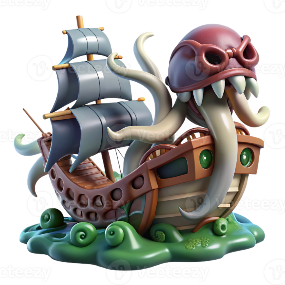 magnificent contemporary A Powerful Kraken Attacking a Pirate Ship original png