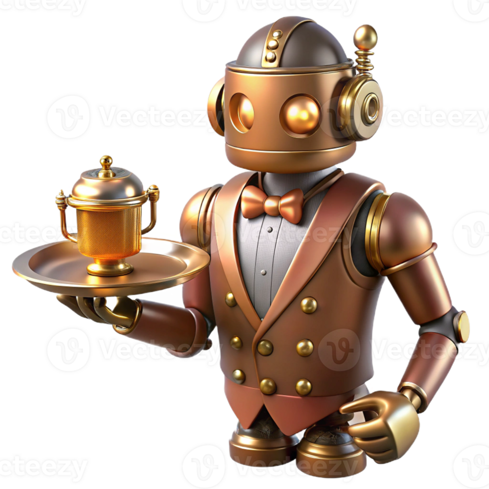 dramatic minimalist Polished Brass Steampunk Robot Butler authentic png