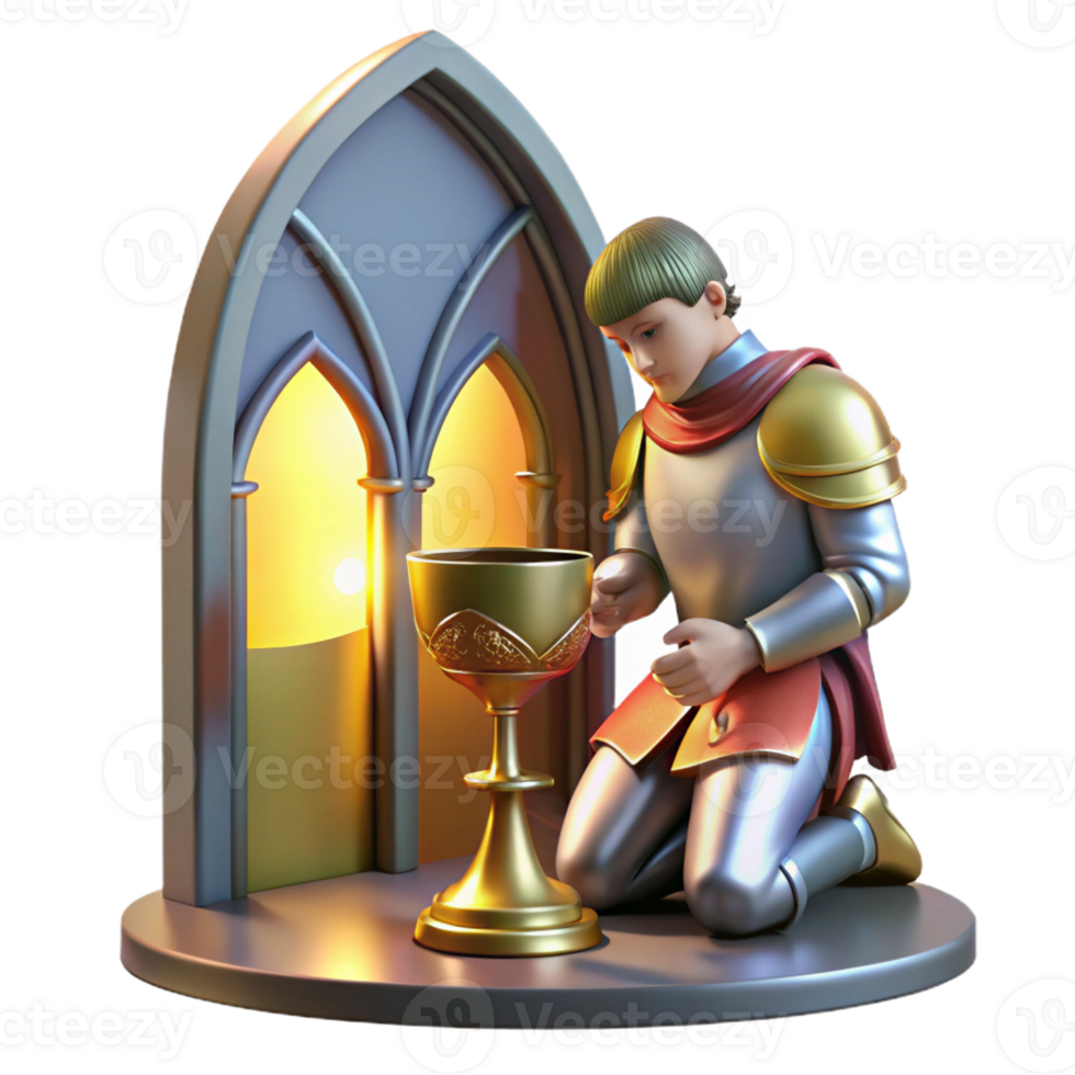 elegant creative A Lone Knight Kneeling Before a Holy Gra high resolution png
