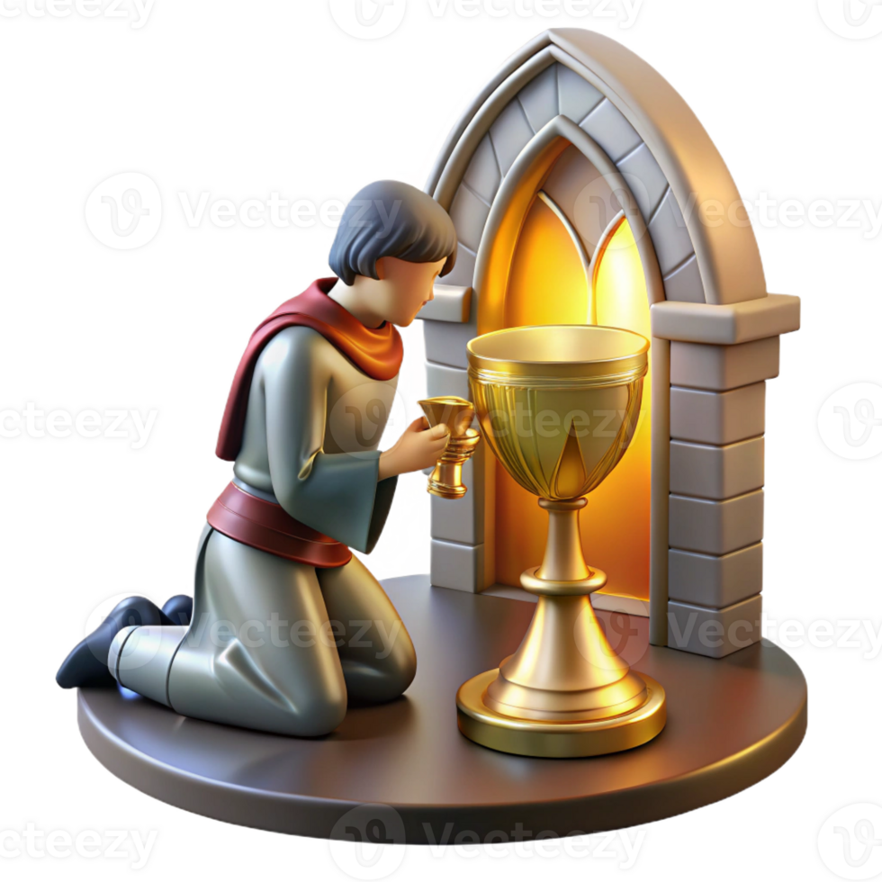 vibrant vintage A Lone Knight Kneeling Before a Holy Gra authentic png
