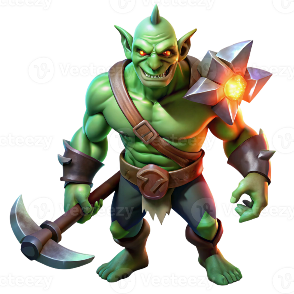 serene minimalist Orc Warrior with Glowing Axe authentic png