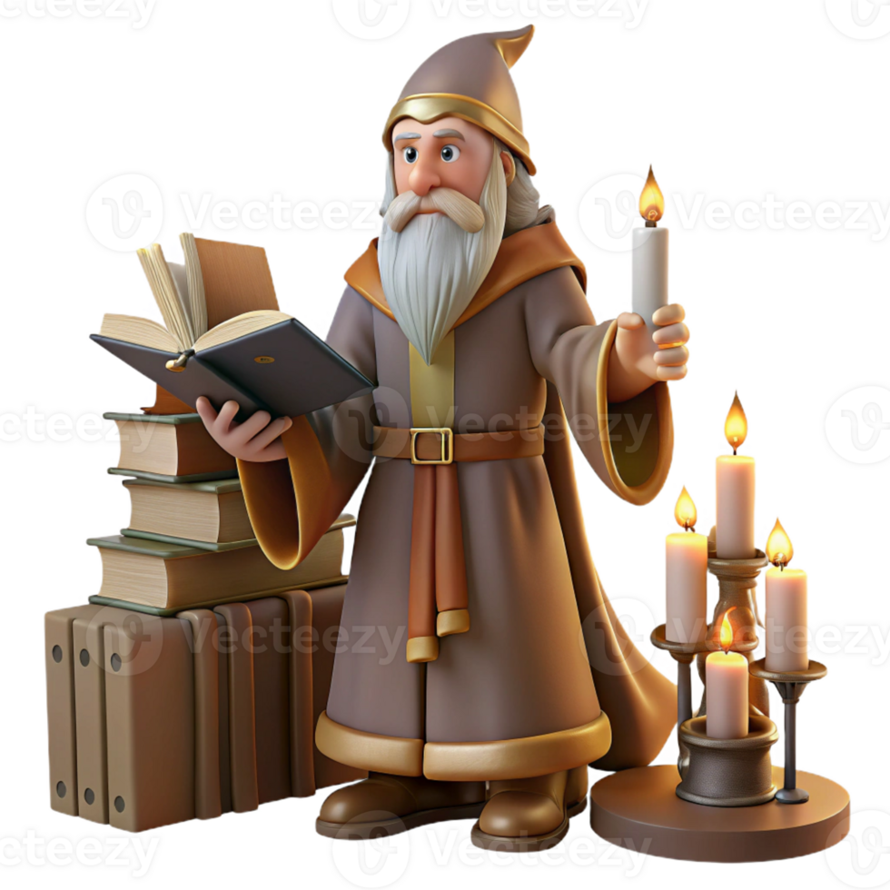 dramatic creative Wise Old Wizard Casting a Spell detailed png