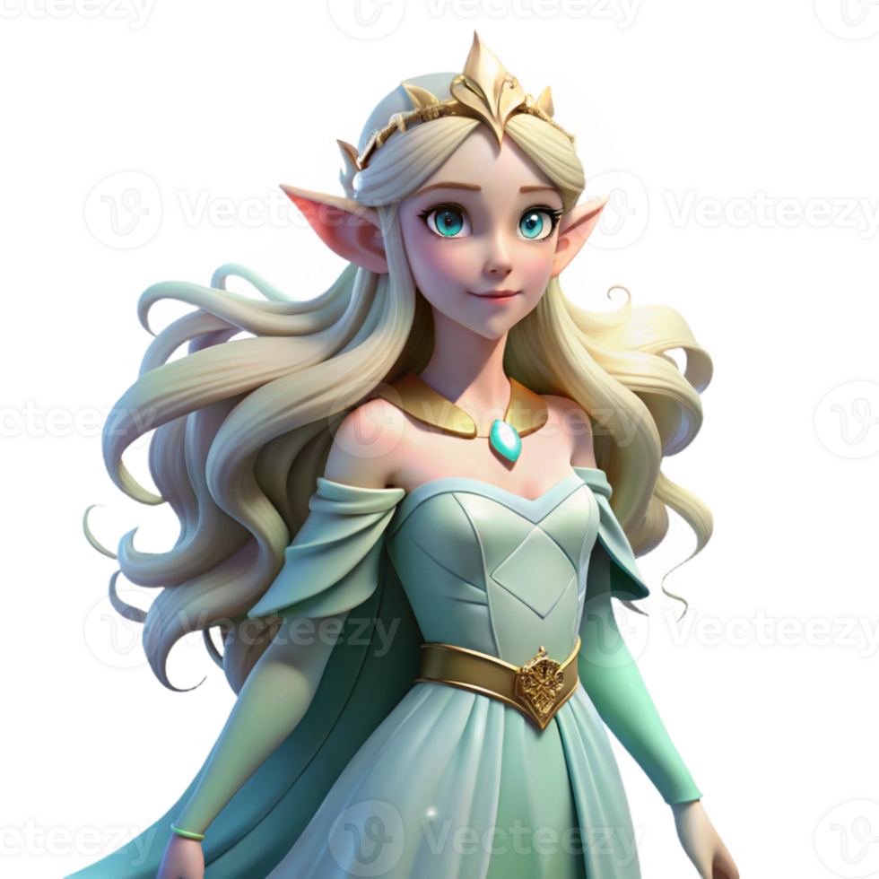 vibrant classic Elf Princess with Flowing Hair authentic png