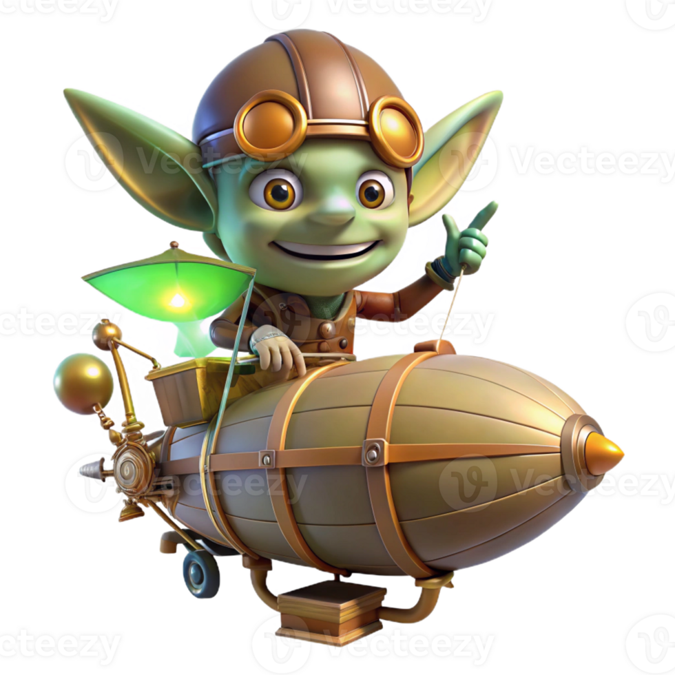 impressive abstract A Mischievous Goblin Piloting a Steampunk original png