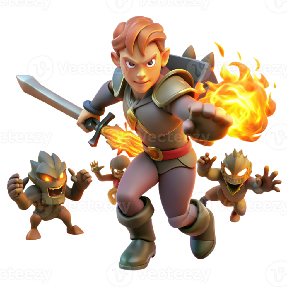 elegant artistic A Fierce Warrior Wielding a Flaming Swor original png