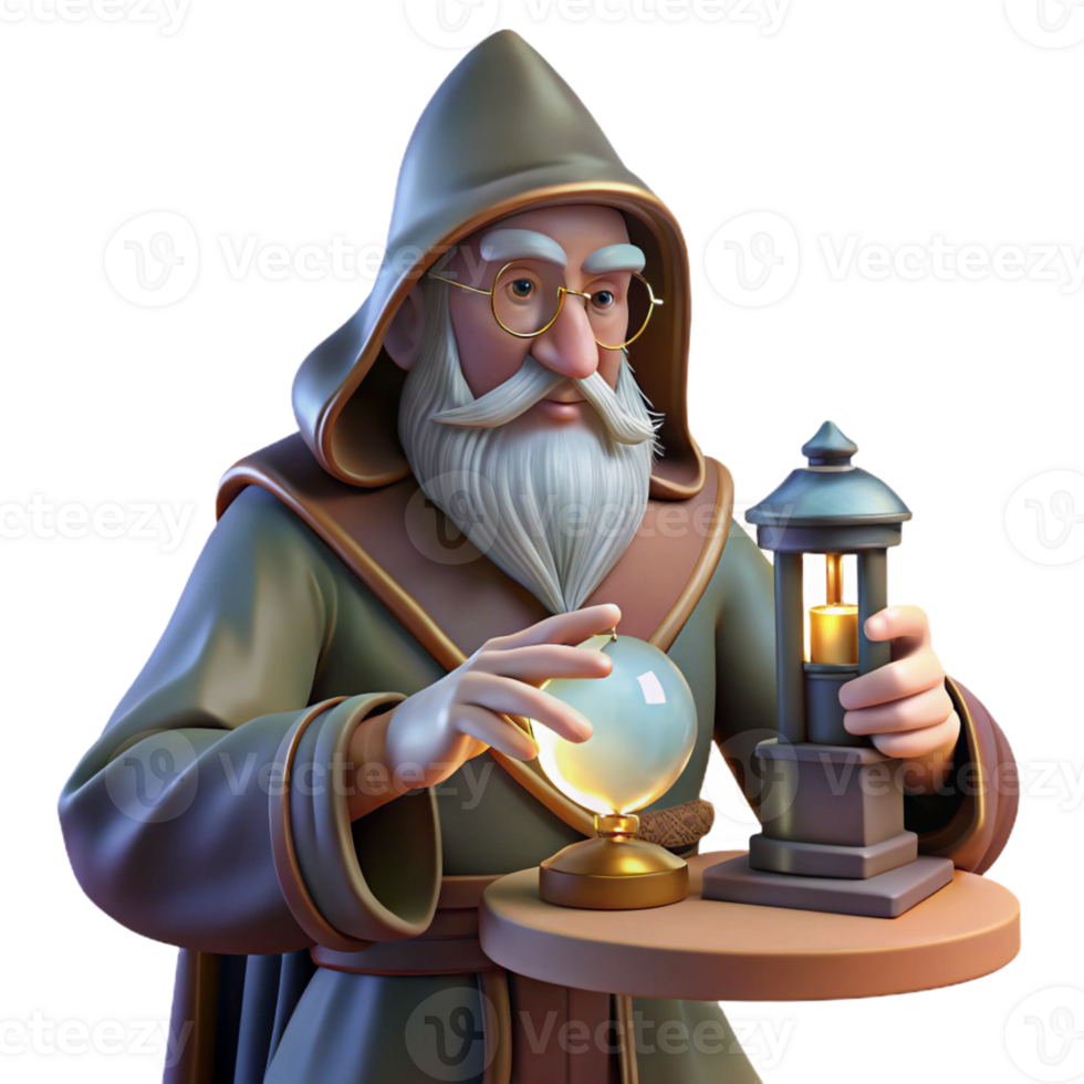 wonderful minimalist A Wise Old Wizard Studying a Glowing Orb high resolution png