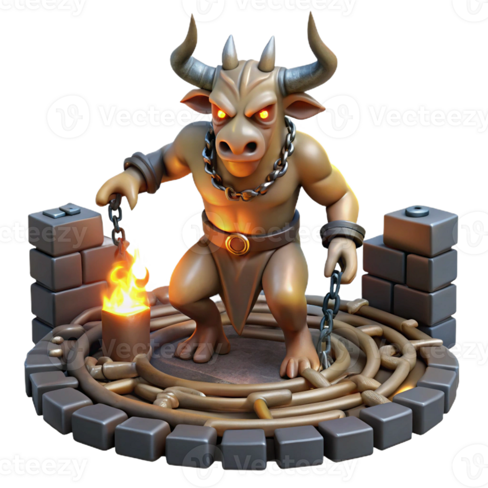 vibrant classic A Monstrous Minotaur Trapped in the Laby 4K png
