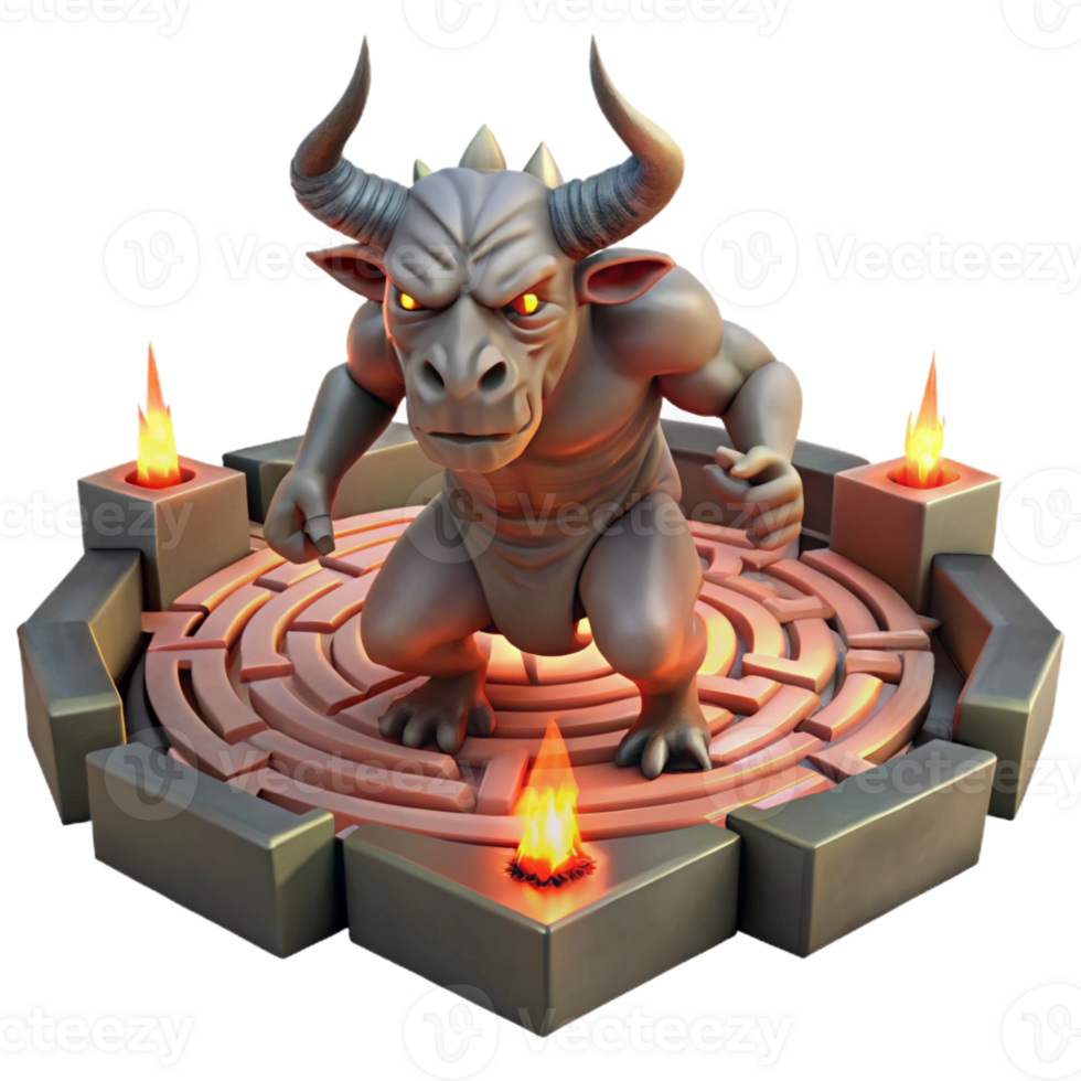 stunning artistic A Monstrous Minotaur Trapped in the Laby professional png