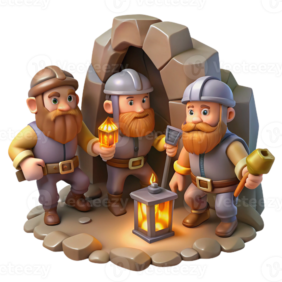 vibrant modern Dwarves Mining for Gems in Cave high resolution png
