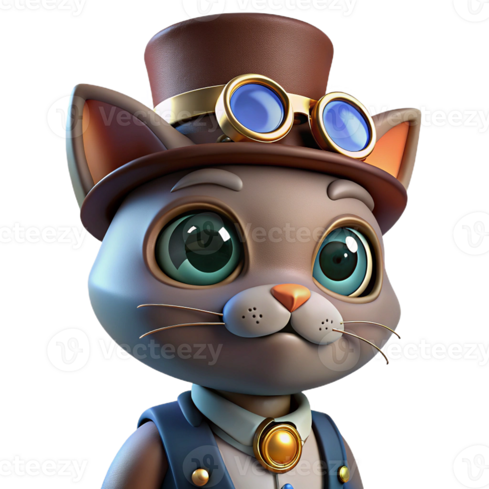 dramatic abstract Steampunk Cat in Hat and Monocle detailed png