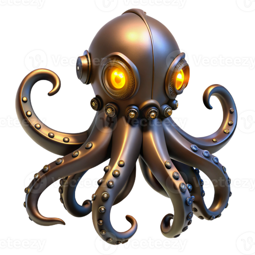magnificent artistic A Steampunk Octopus with Metallic Tentacl 4K png