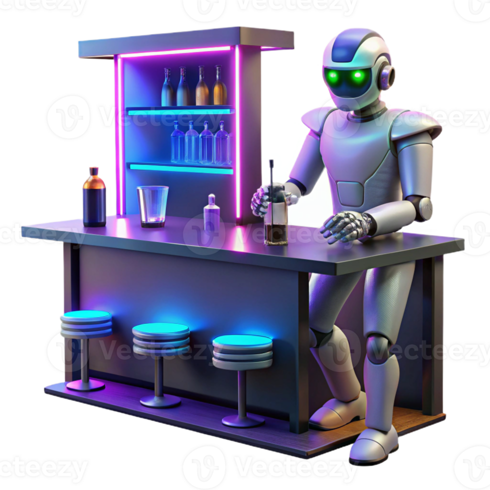 stunning creative Robot Bartender in Futuristic Bar high resolution png