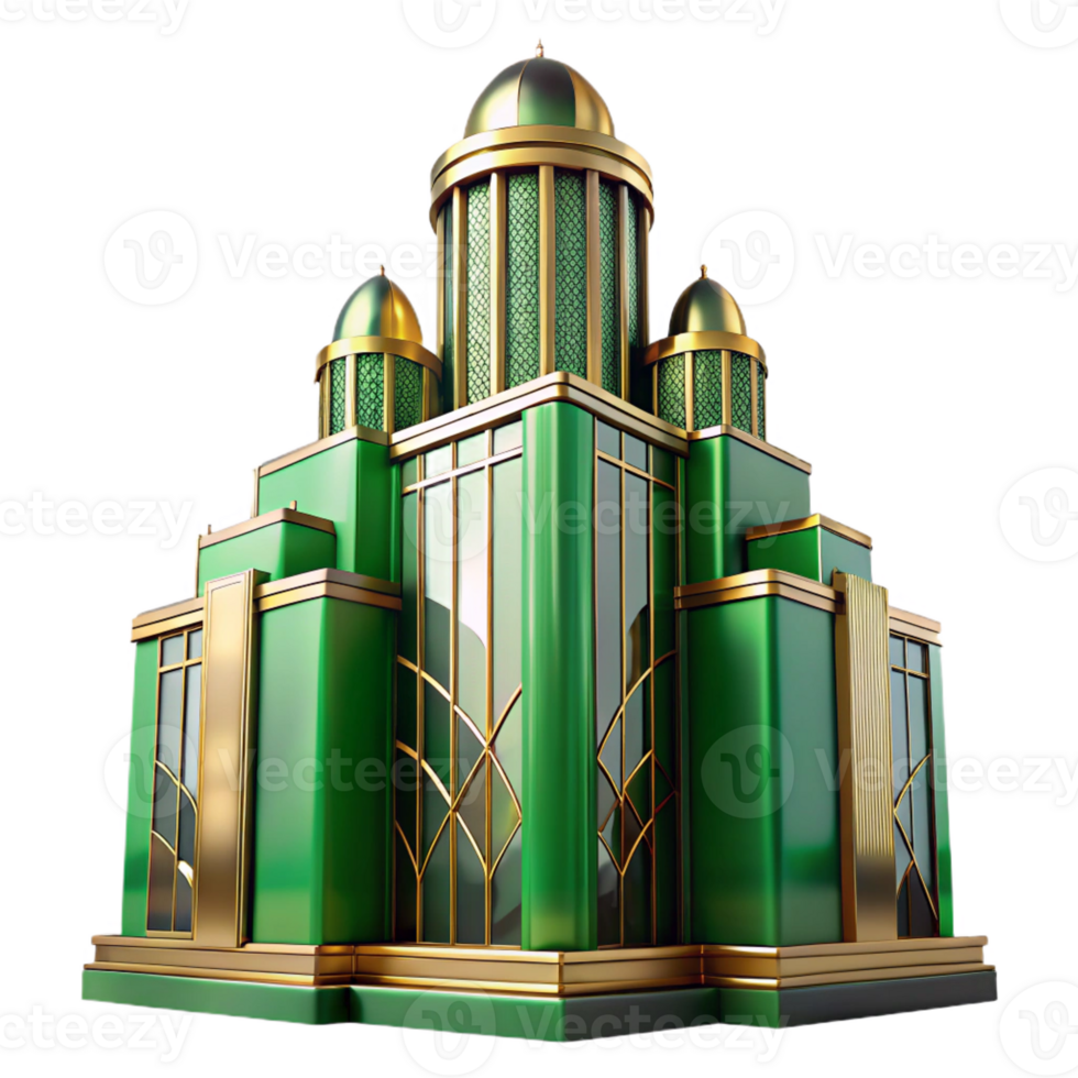 beautiful rustic Art Deco Skyscraper Emerald Green and Gol 4K png