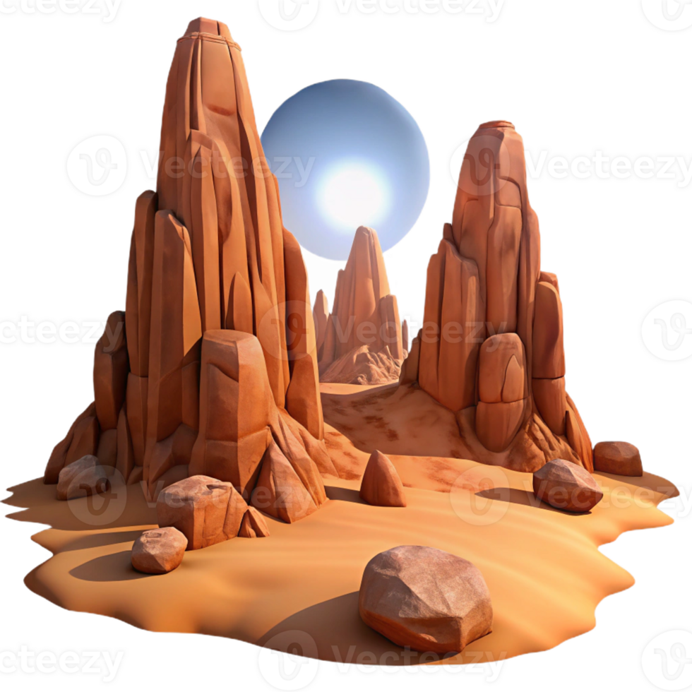 serene contemporary A Desert Landscape with Towering Rock Form 4K png