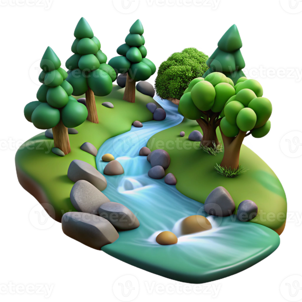serene traditional A Babbling Brook Flowing Through a Forest detailed png