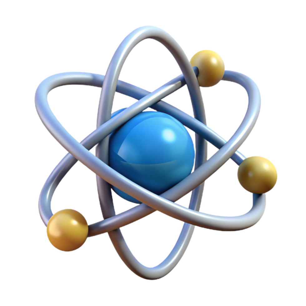 dramatic contemporary Atom Model 3d View on Transparent Background professional png