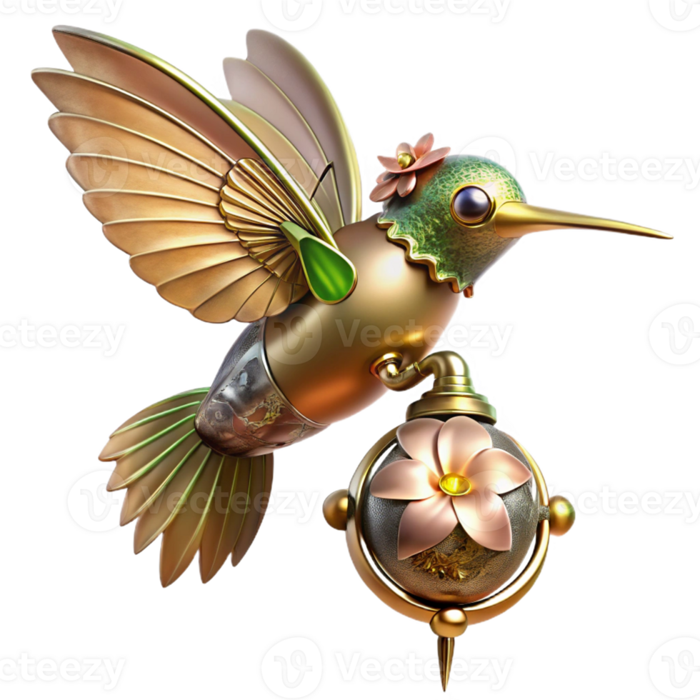 serene abstract A Steampunk Hummingbird with Delicate Bras high resolution png