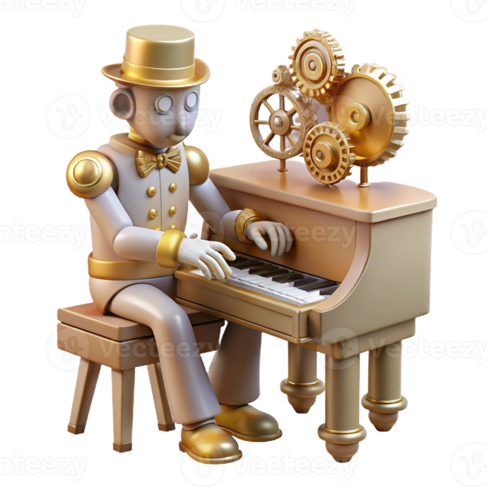 vibrant abstract Steampunk Automaton Playing Piano high quality png