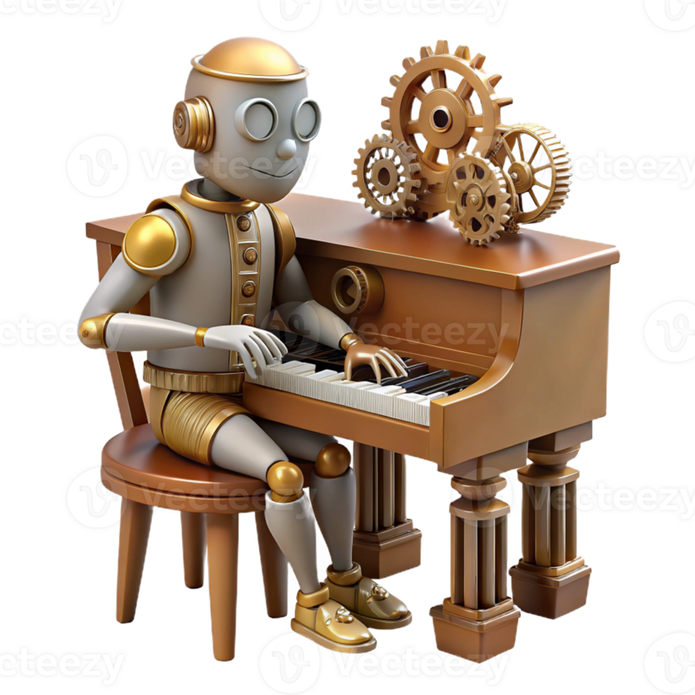 stunning minimalist Steampunk Automaton Playing Piano original png