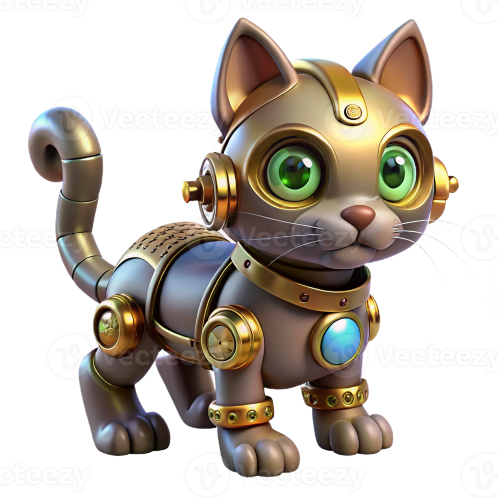 elegant creative A Steampunk Robotic Cat with Glowing Eyes high quality png