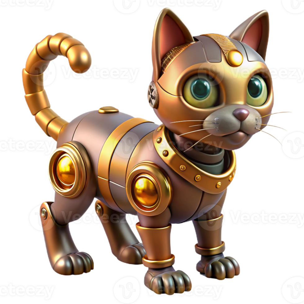 impressive vintage A Steampunk Robotic Cat with Glowing Eyes high quality png