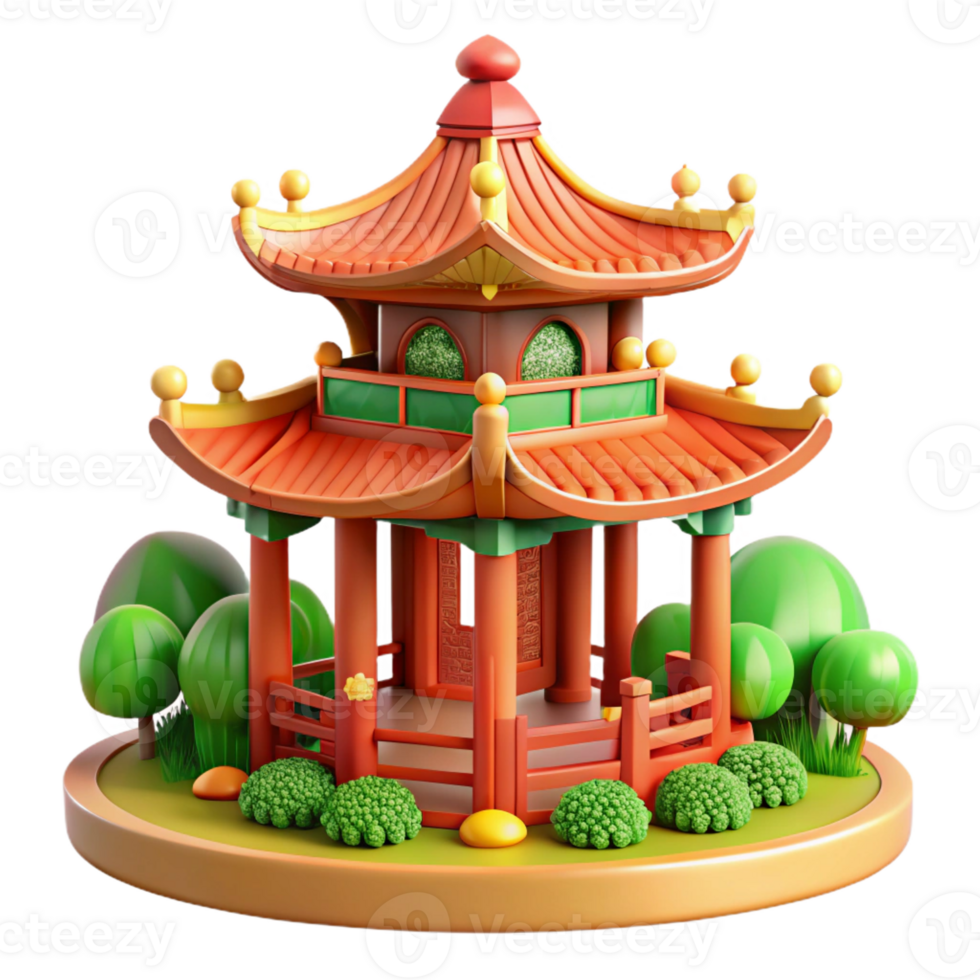 vibrant vintage A Traditional Chinese Pagoda Surrounded B premium png