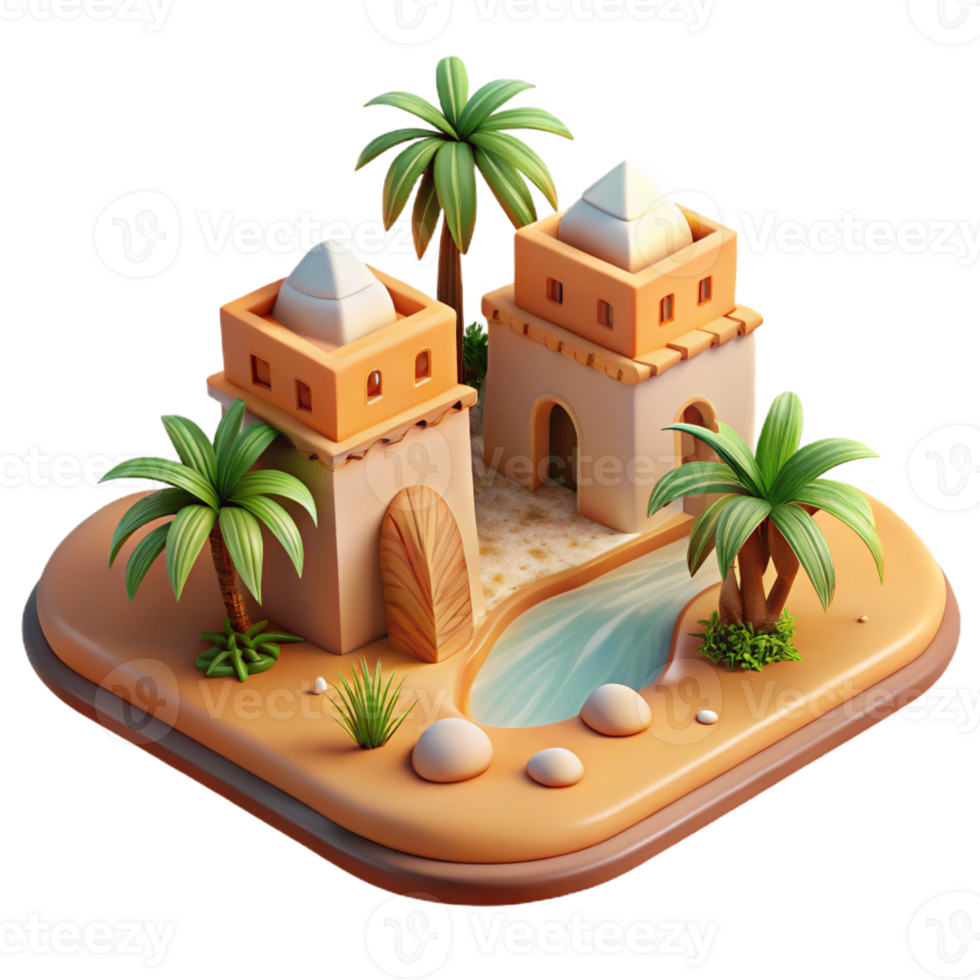 vibrant classic A Desert Oasis with Traditional Mud Brick A high resolution png