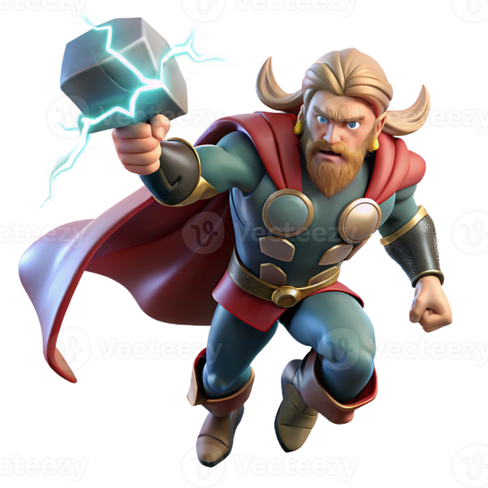 vibrant modern Thor Wielding Mjolnir Lightning Crackli png