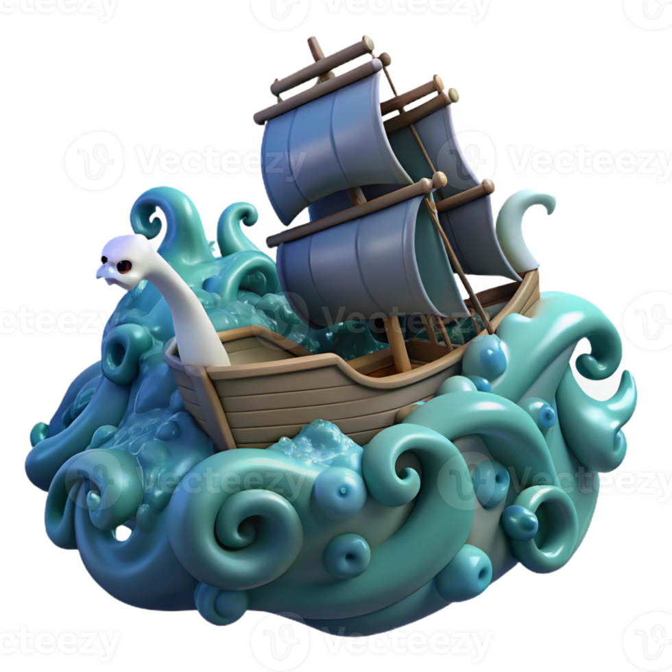 dramatic vintage The Kraken Attacking a Ship Turbulent Oce professional png